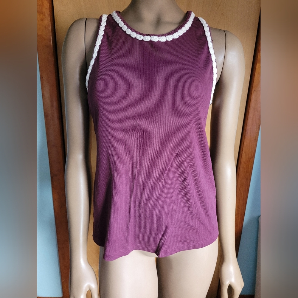 A.N.A. Crocheted Edge Ribbed Tank Top